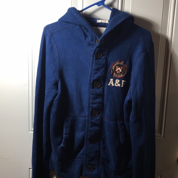 Abercrombie & Fitch Muscle blue hooded button jacket with embroidery size Small - Picture 1 of 6
